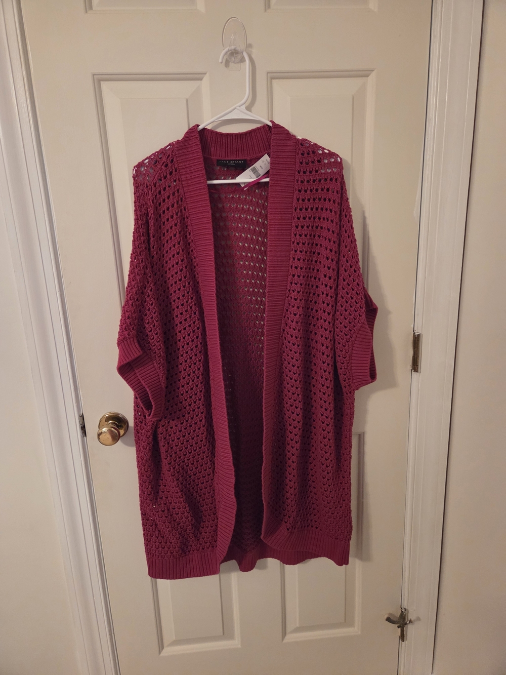 Lane Bryant Open-Weave Magenta Draped Cardigan